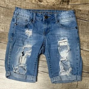 Street Denim by Vip Frayed Jean Bermuda Shorts Junior Size 1/2 Cuffed Distressed